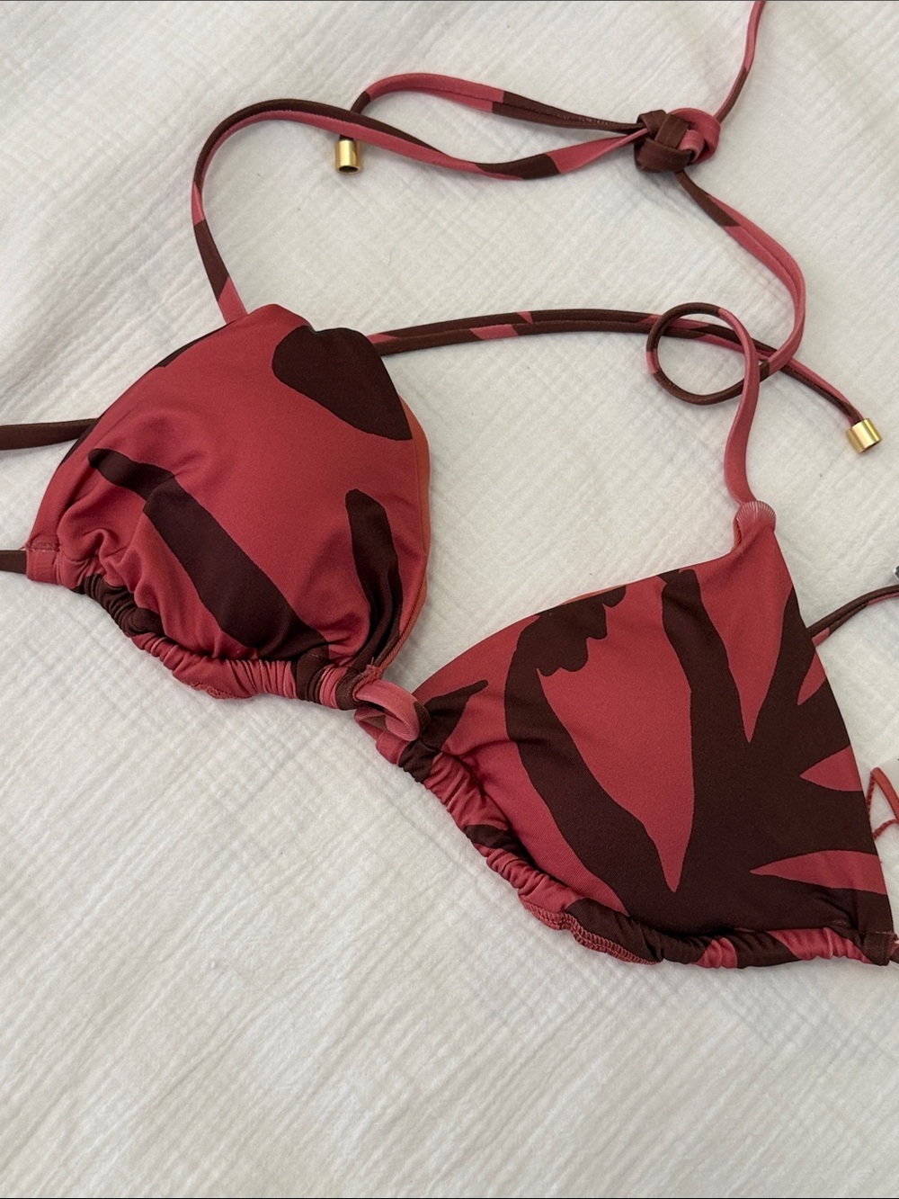 Vitamin A Rosewood & Chocolate Print Triangle Bikini Top